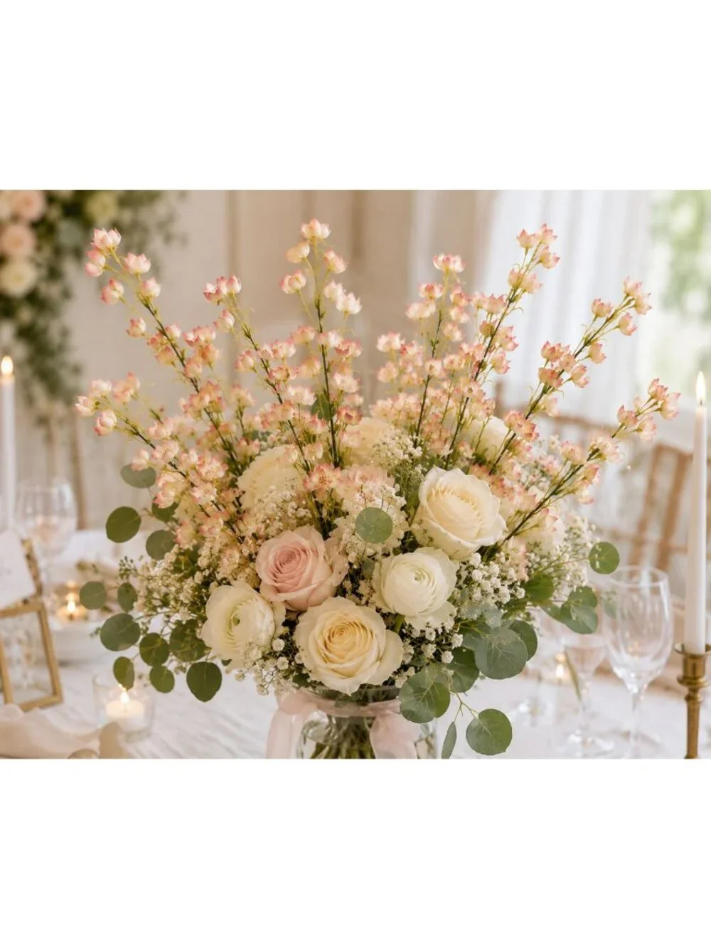 Artificial Dogwood Style Flower Stems Set of 2 Blush Pink White Faux Floral